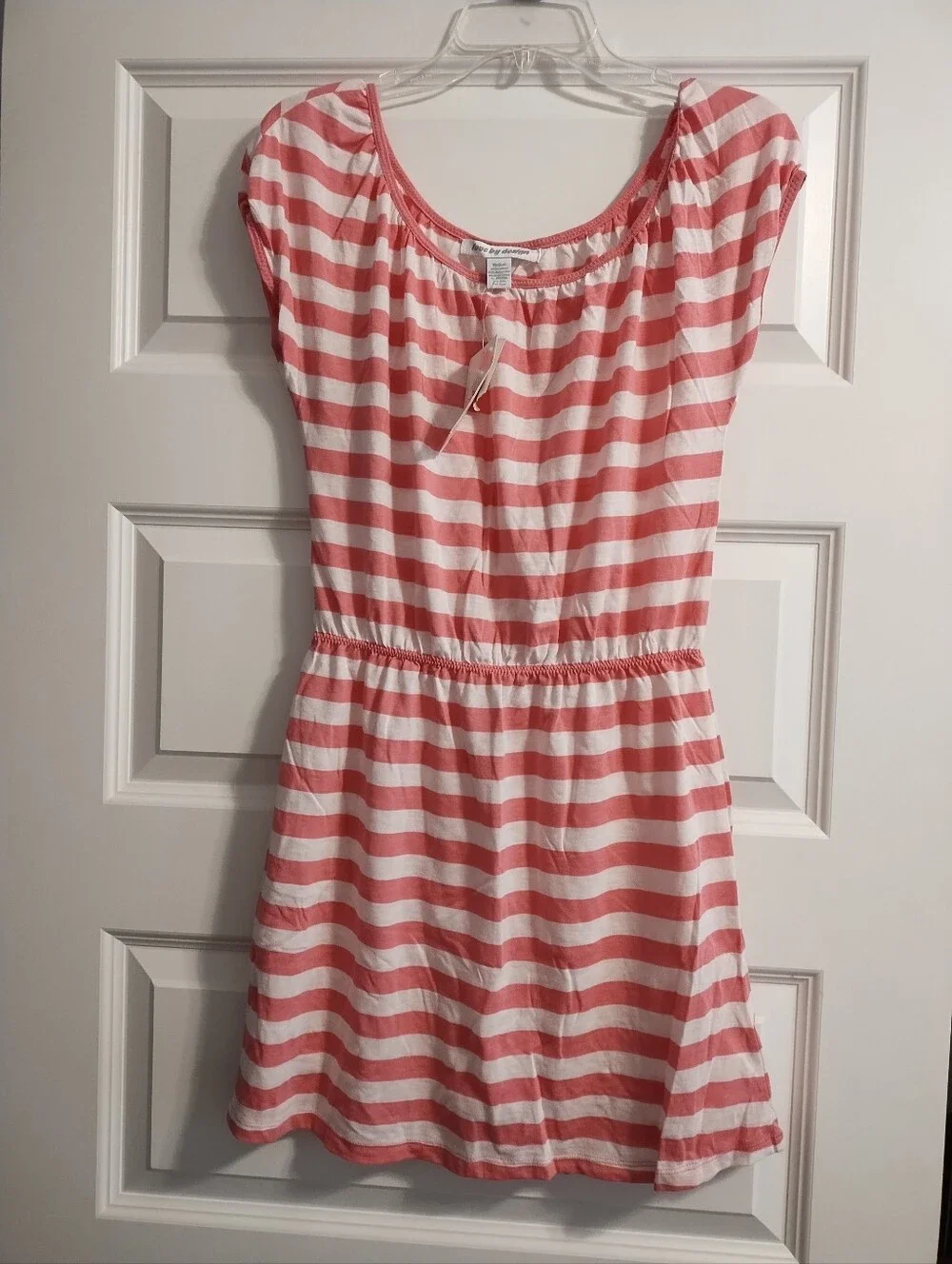 Girls' Pink and White Striped Elastic-Waist Dress